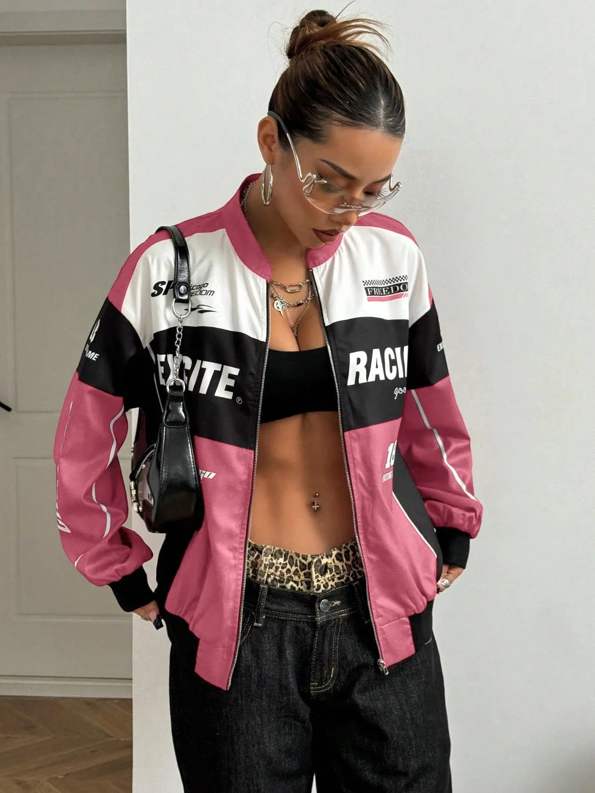 Letter Print Stand Collar Jacket