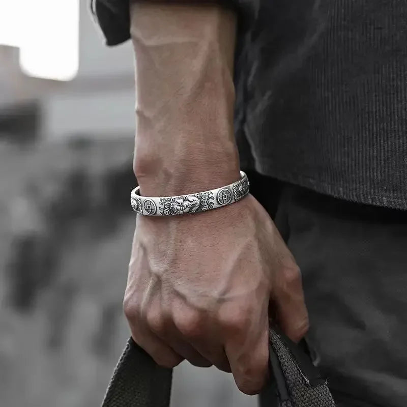 Retro Punk Koi Fish Engraved Bracelet