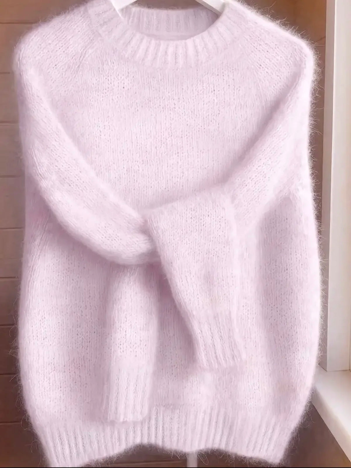 Solid Round Neck Knit Sweater
