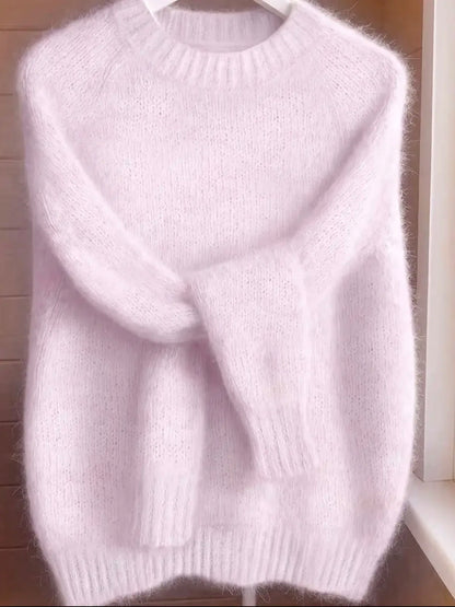 Solid Round Neck Knit Sweater