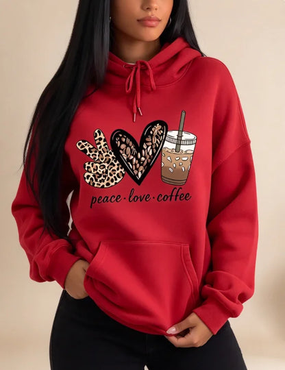 Heart Letter Print Drawstring Hoodie