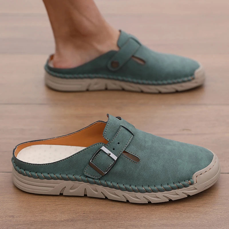 Backless Leather Mule Loafers