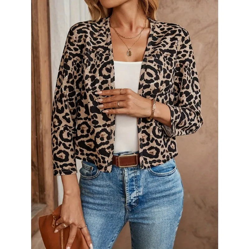 Thin Leopard Open-Front Jacket