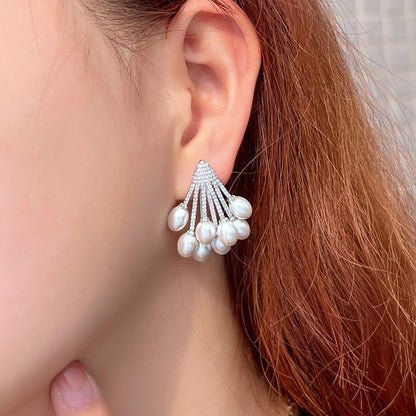 Geometric Pearl Drop Earrings