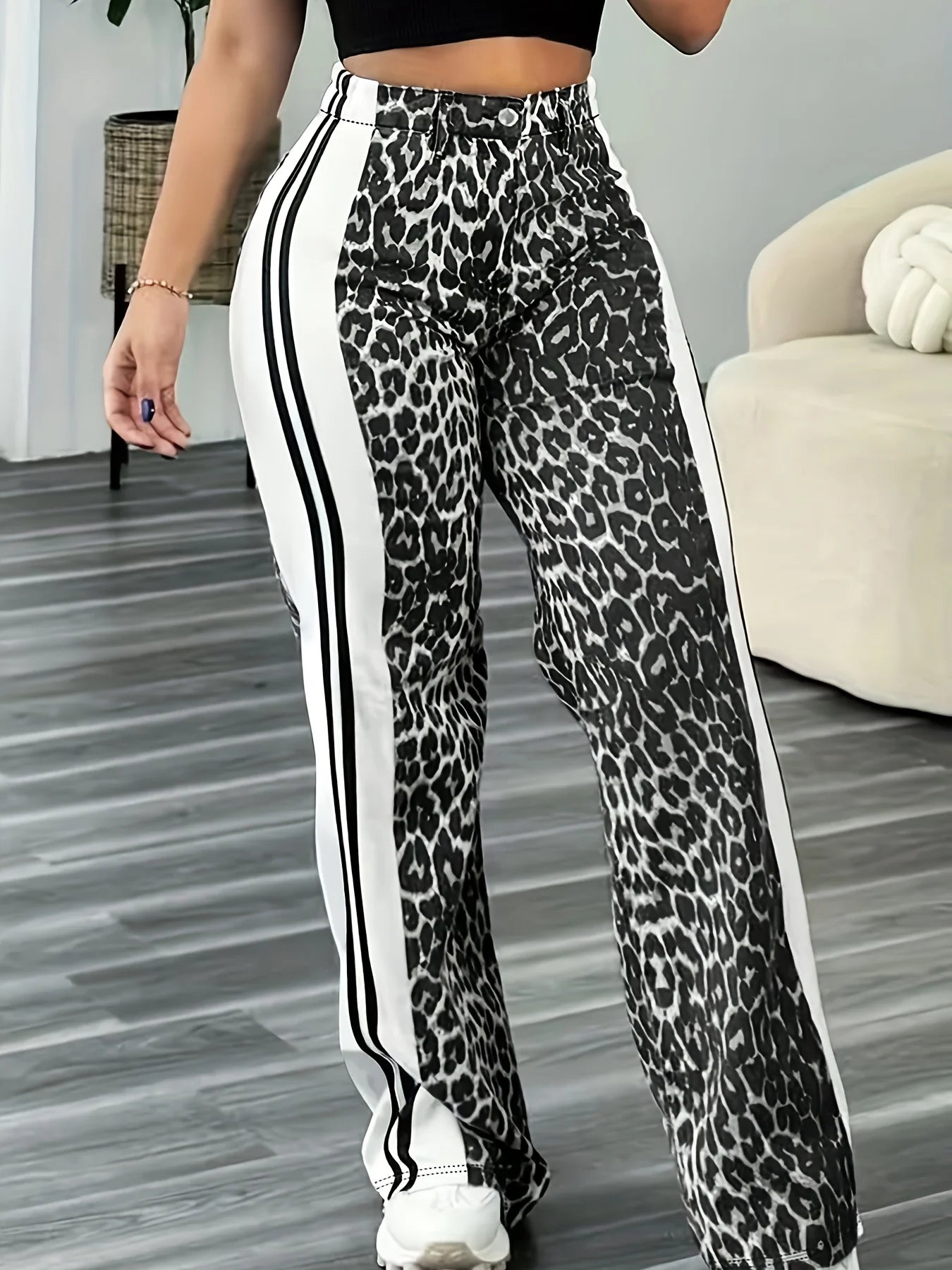 Leopard Color-Block Long Pants