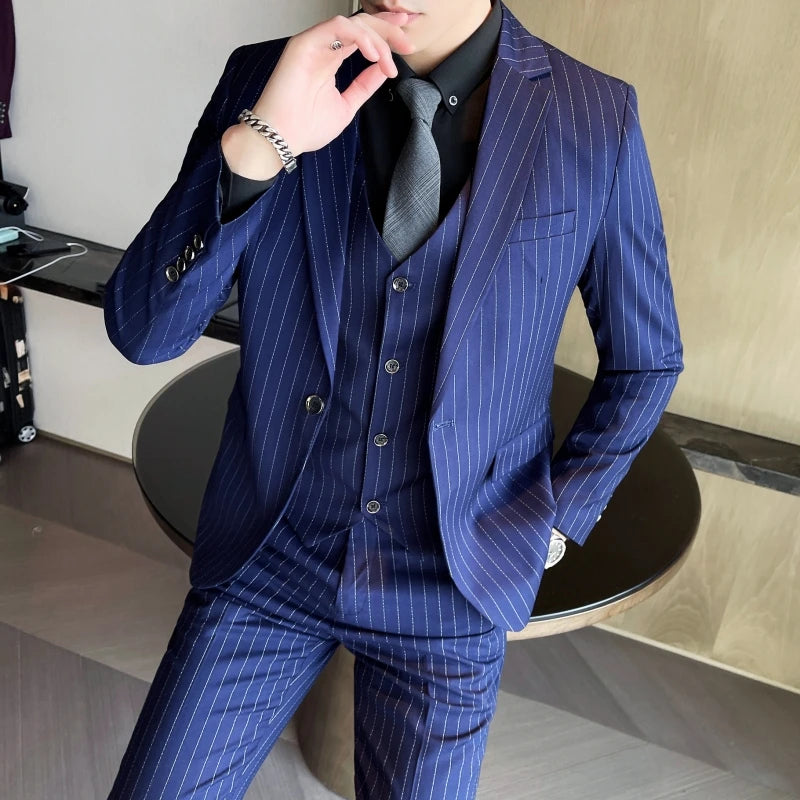 Slim Fit Striped Three-Piece Suit