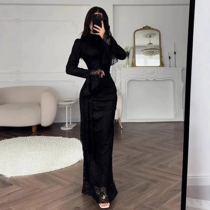 Lace Fitted Bell Sleeve Ankle-Length Dress