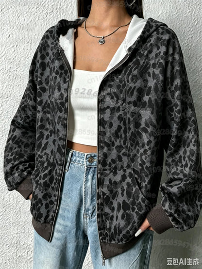 Leopard Print Hooded Sweatshirt