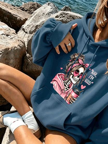 Skull Print Pocket Hoodie