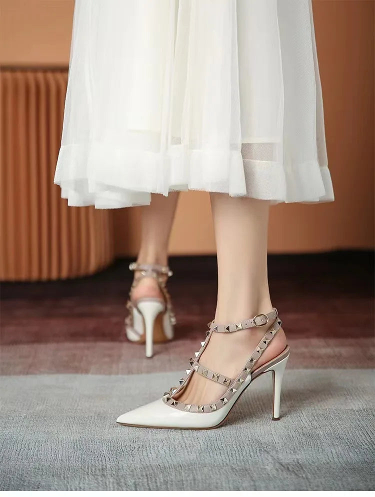 Rivet-Accent Pointed High Heels
