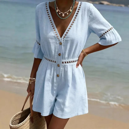 Button Wide Romper