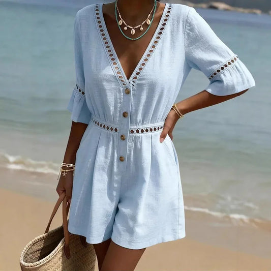 Button Wide Romper