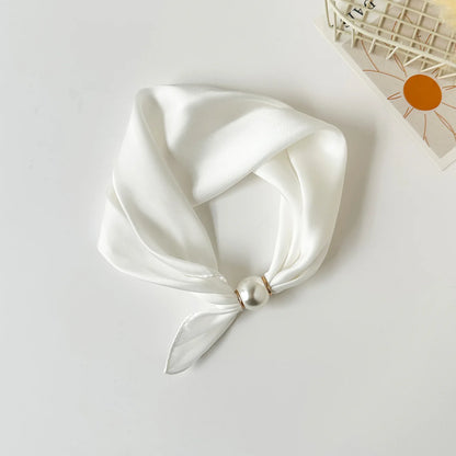 Print Scarf Silk Pearl Buckle
