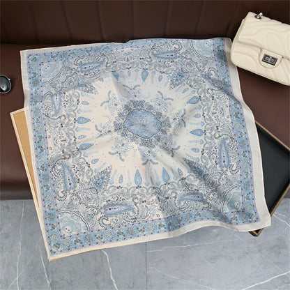 Floral Print Square Silk Scarf