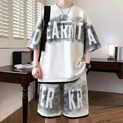 Letter Print T-Shirt Shorts Set
