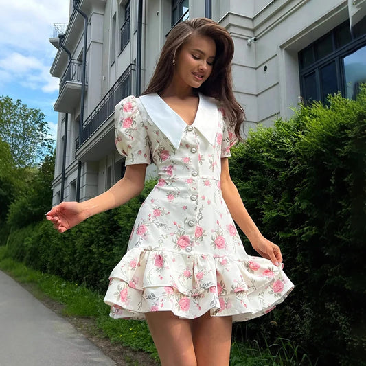 Puff Sleeve Ruffled Dress