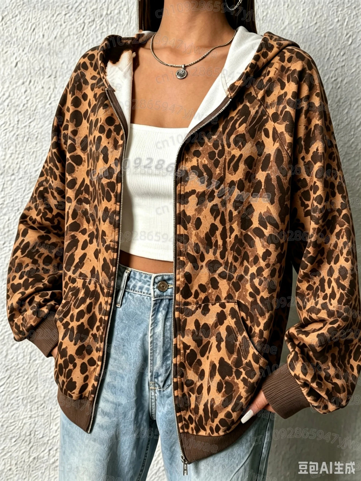 Leopard Print Hooded Sweatshirt
