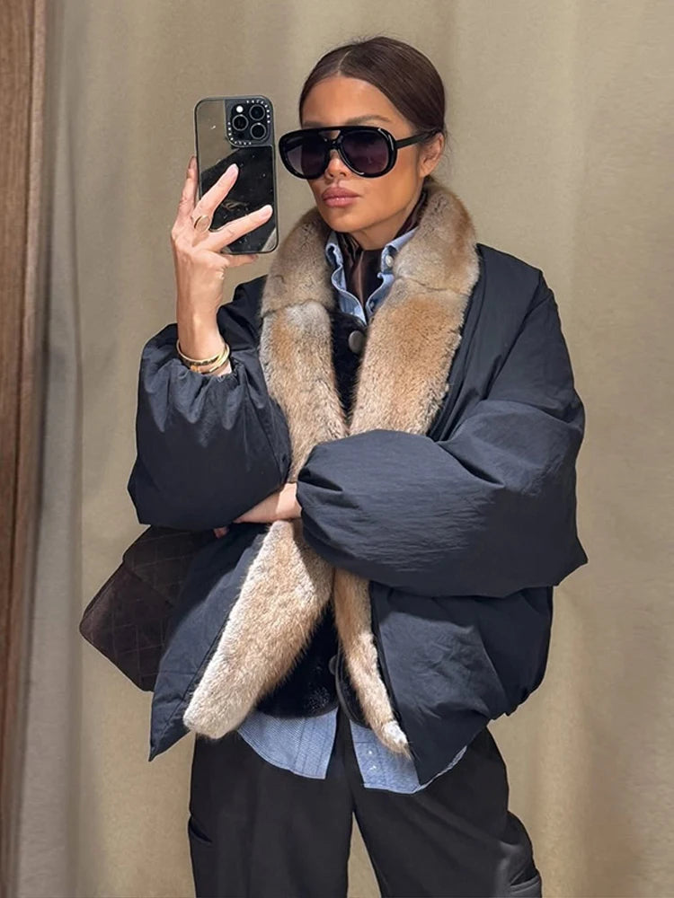 Printed Fur Collar Padded Jacket