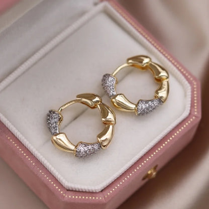 Two-Tone Zircon Ball Hoop Earrings