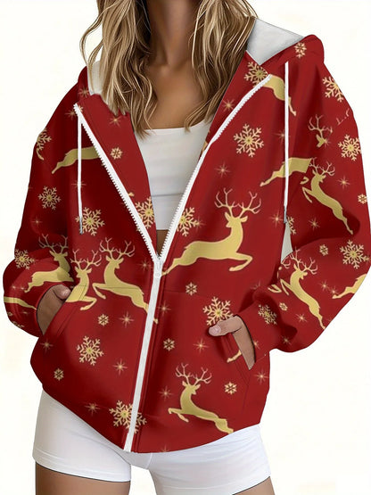 3D Cat Print Zip Hoodie