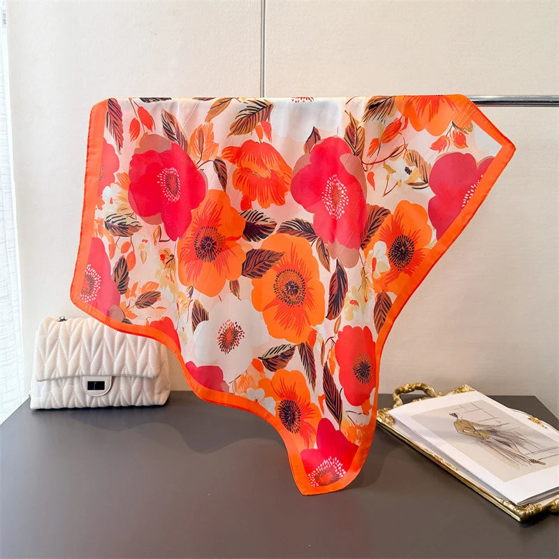 Print Satin Silk Square Scarf