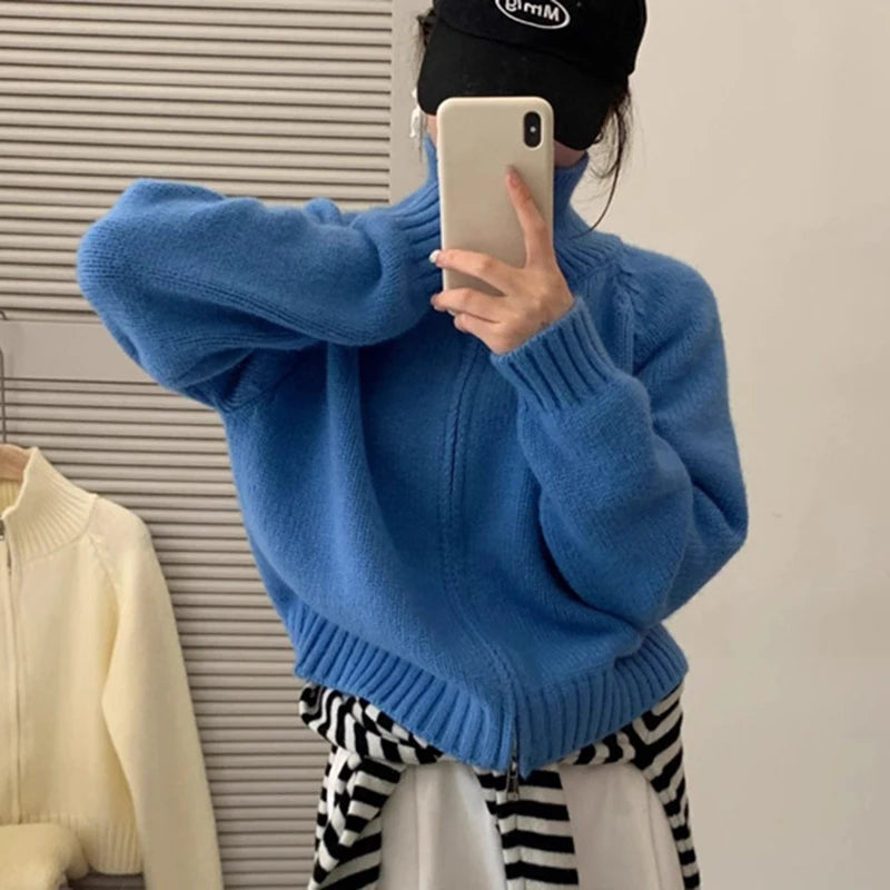 Stand Collar Double-Zip Cardigan
