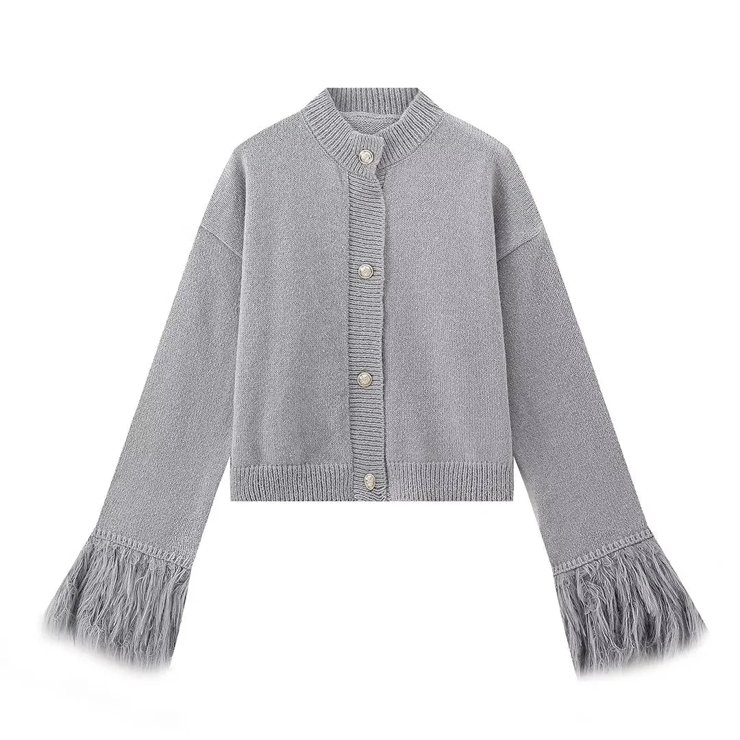 Feather Sleeve Knit Cardigan