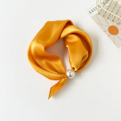 Print Scarf Silk Pearl Buckle