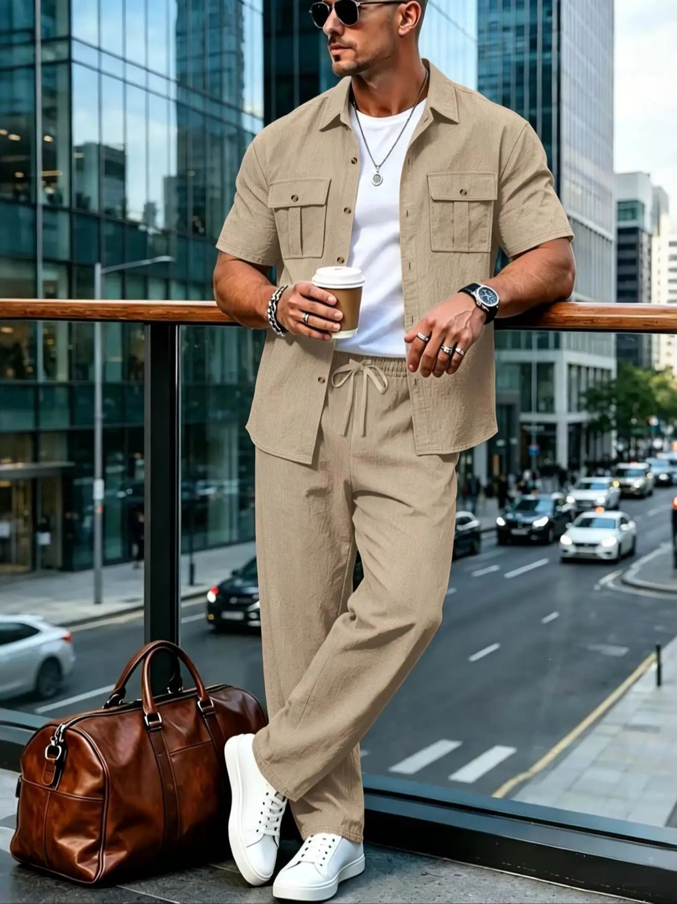 Cotton Linen Short Shirt Set