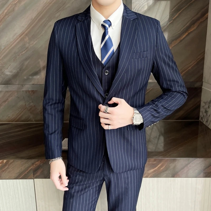 Slim Fit Striped Three-Piece Suit
