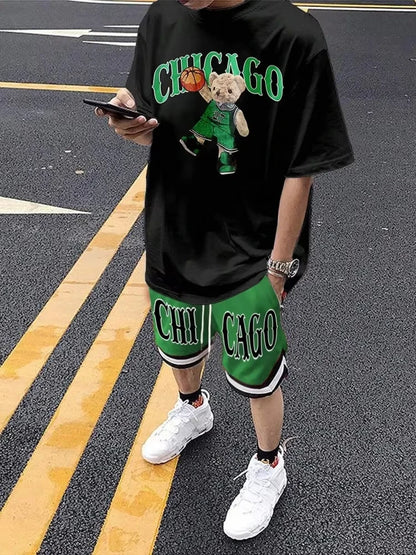 Cartoon Bear 3D Print T-Shirt Set