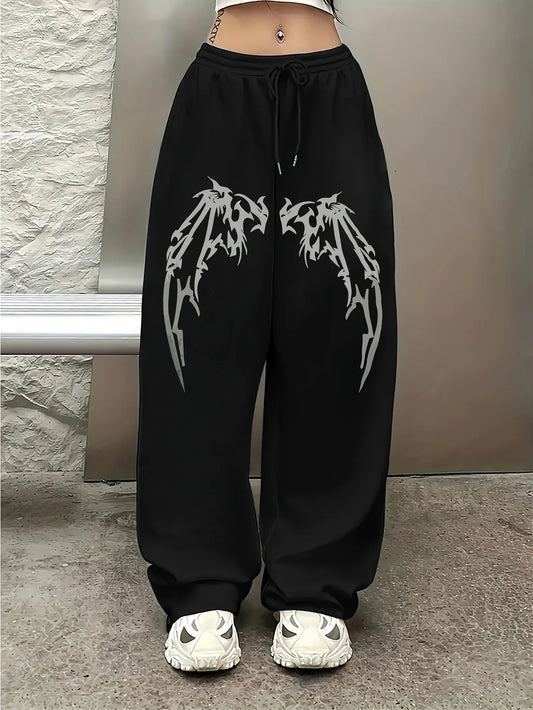 Wing Printed Loose Wide-Leg Pants