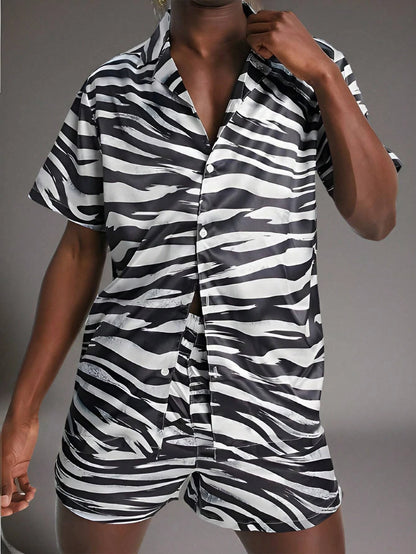 Leopard Zebra Print Shirt Set
