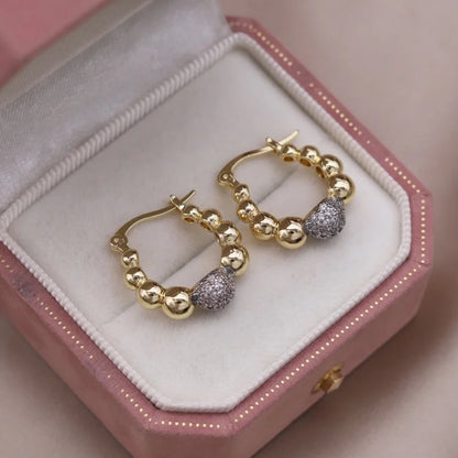Two-Tone Zircon Ball Hoop Earrings