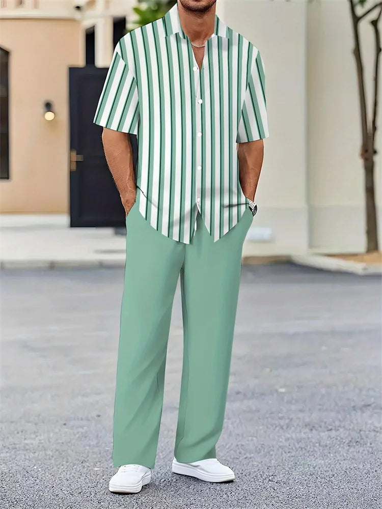 Light Blue Striped Shirt Set