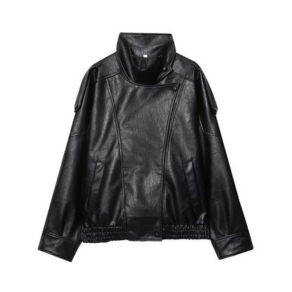 Oversized Faux Leather Bomber Jacket