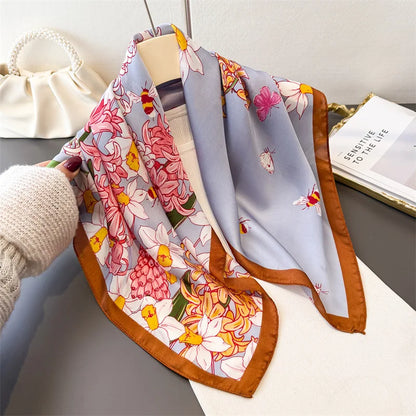 70Cm Butterfly Floral Square Scarf
