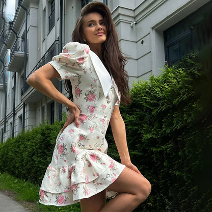 Puff Sleeve Ruffled Dress