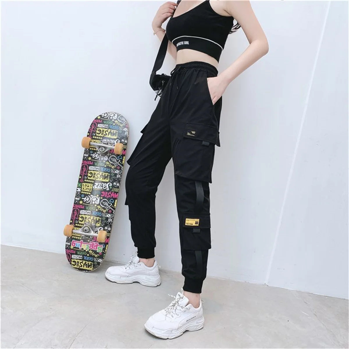 Black Hip-Hop Cargo Joggers
