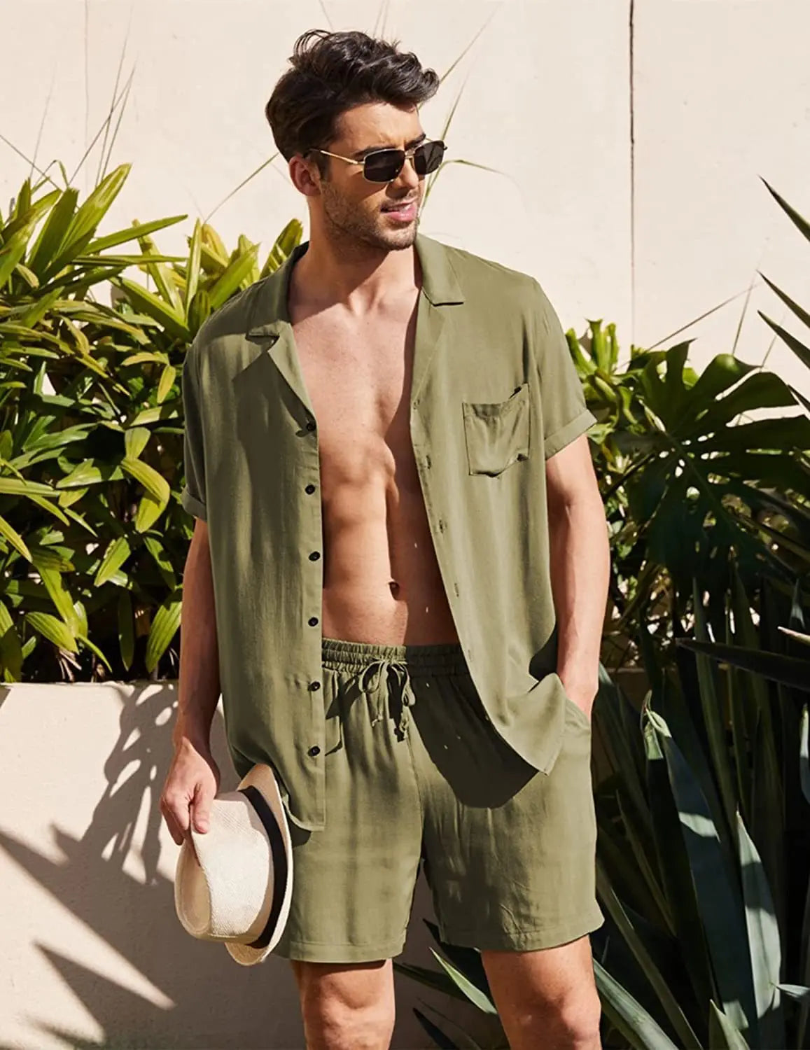 Cotton Linen Short Sleeve Shirt Set