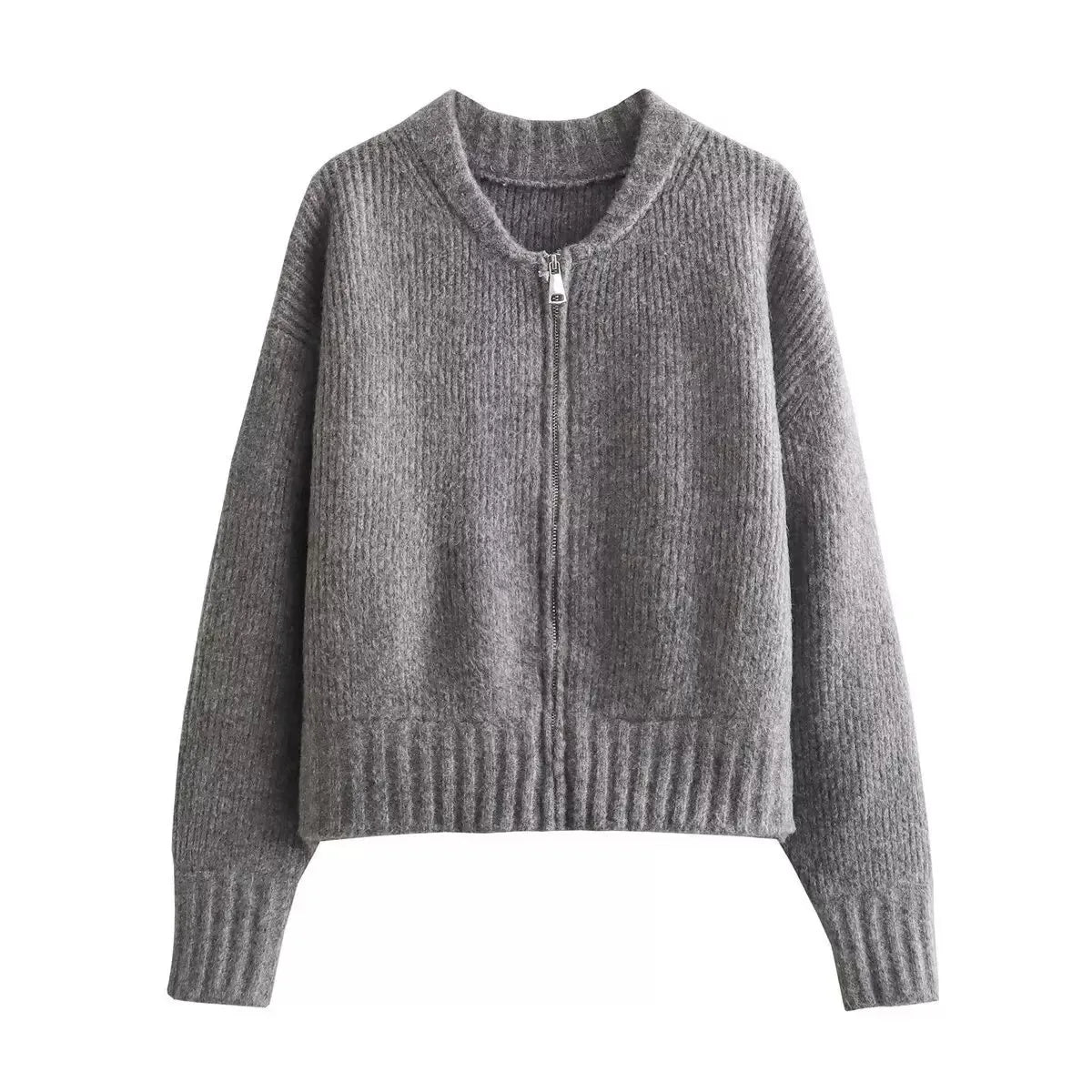 Crew Neck Zip Cardigan