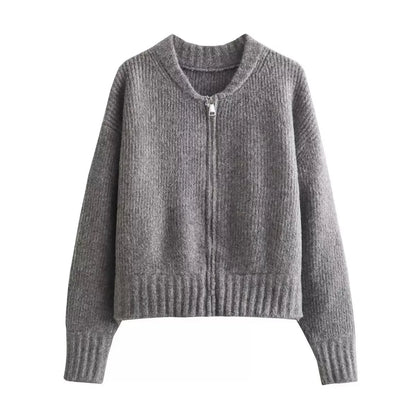 Crew Neck Zip Cardigan