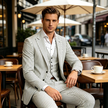 Pinstripe Notched Lapel Slim Suit