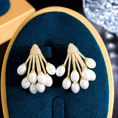 Geometric Pearl Drop Earrings