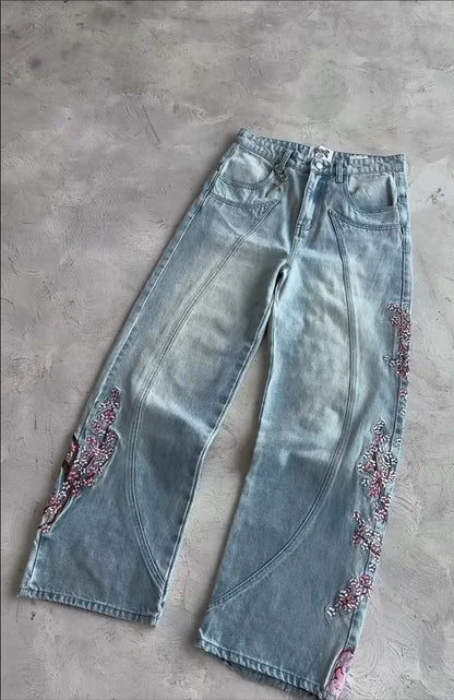 Embroidery Cargo Jeans