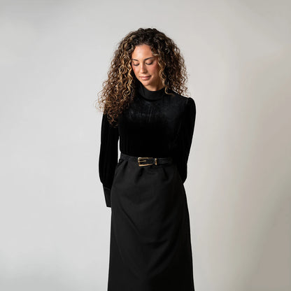 Velvet Patchwork Turtleneck Maxi Dress