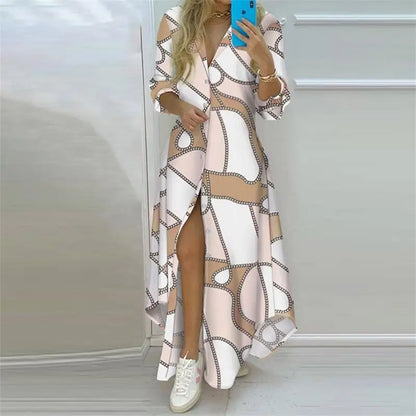 Elegant Printed Long Shirt Dress