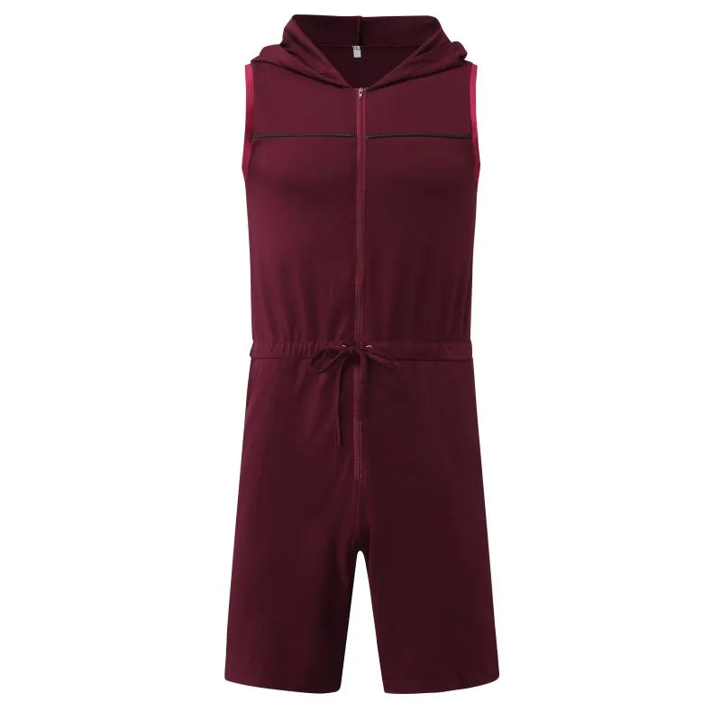 Sleeveless Hooded Zipper Bodysuit Jumpsuit