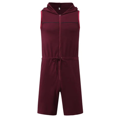 Sleeveless Hooded Zipper Bodysuit Jumpsuit