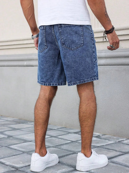 Blue Embroidered Ripped Denim Shorts